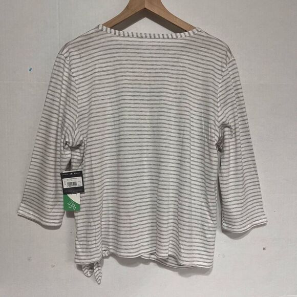 Eddie Bauer White And Gray Striped Wrap Shirt   Womens Size XL   NWT - Picture 2 of 6